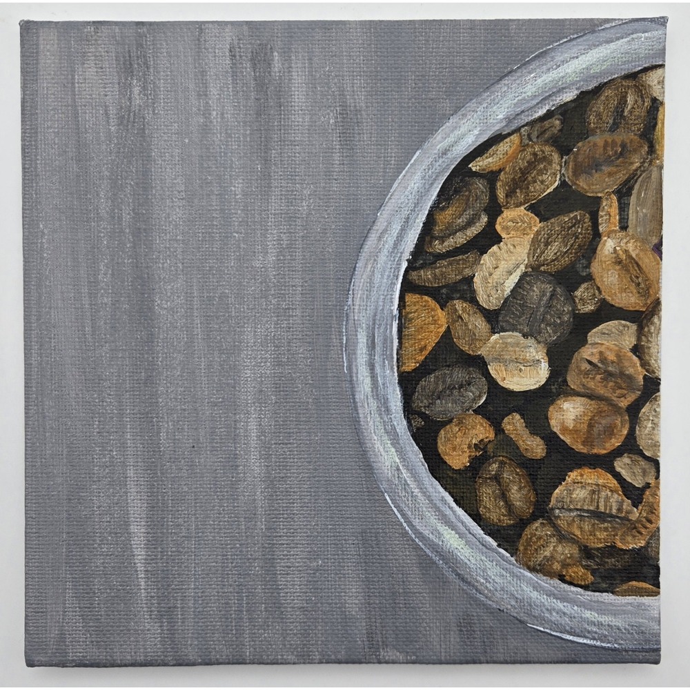 Original Acrylic Painting Coffee Beans Bowl 6x6 Still Life Kitchen Art Canvas